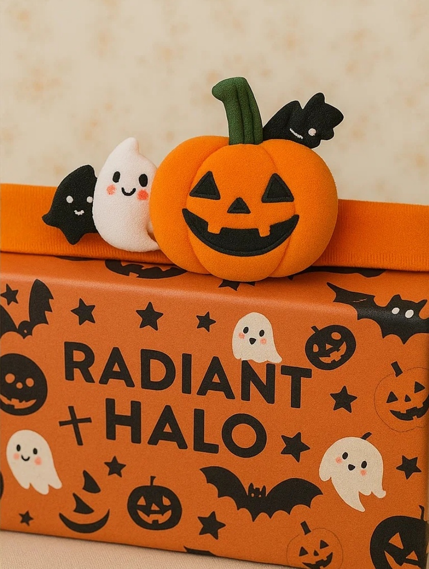 Halloweenská čelenka pro miminko s dýní, duchem a netopýrem – Měkký a elastický doplněk do vlasů