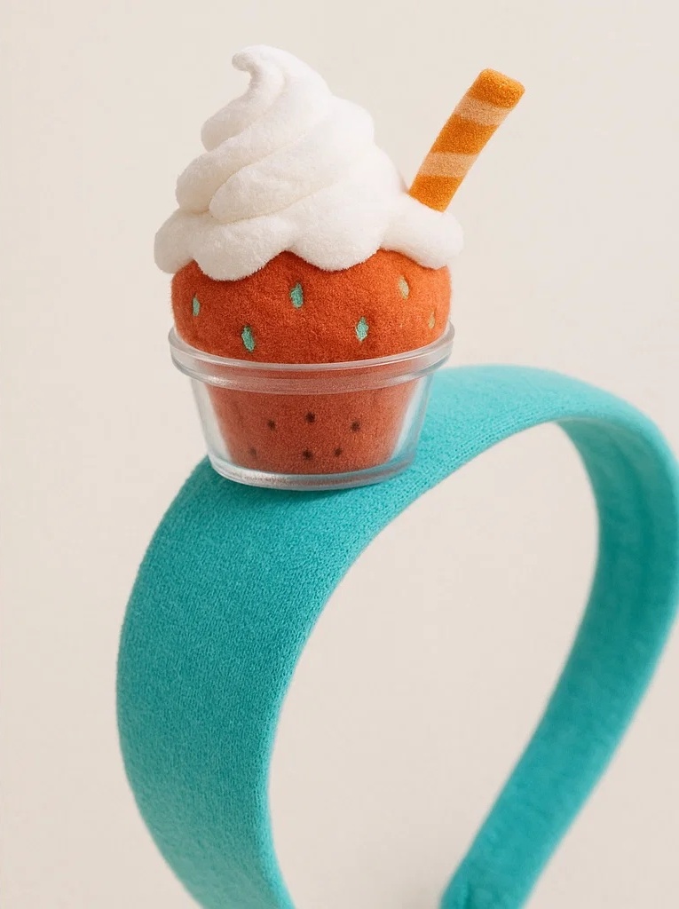 Berry Float Plush Baby Headband – Strawberry Whip Cup Design