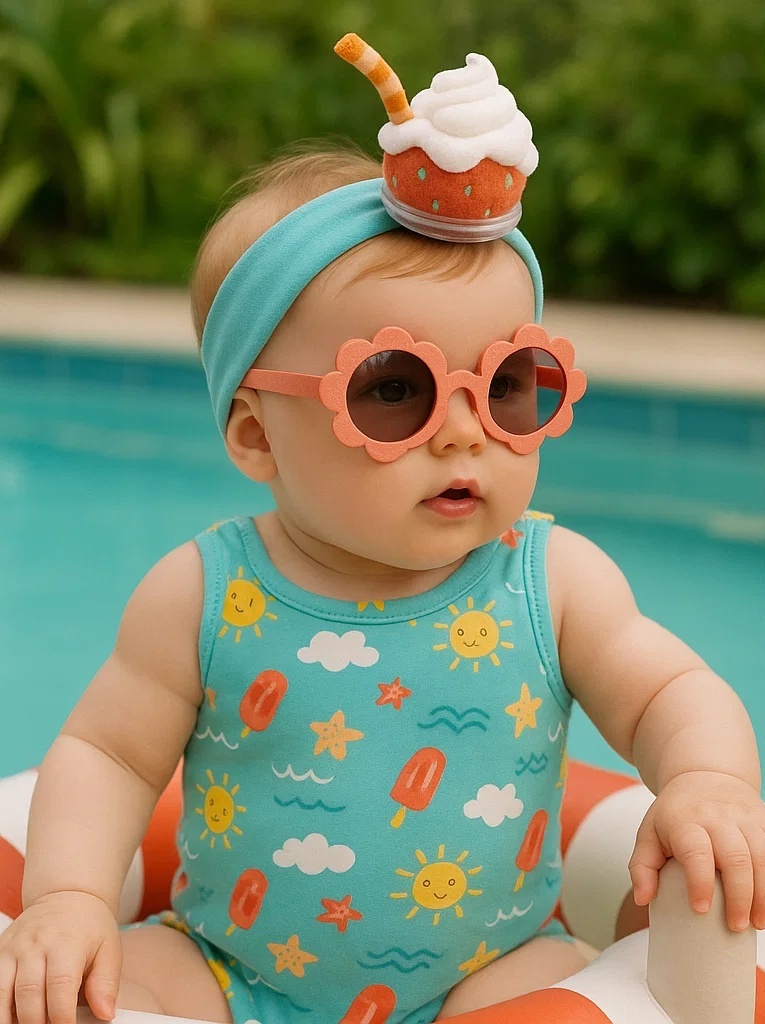 Berry Float Plush Baby Headband – Strawberry Whip Cup Design