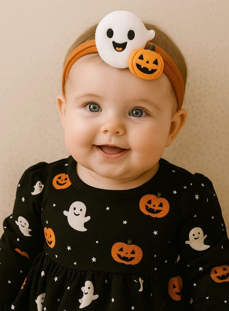 Halloween Ghost & Pumpkin Baby Headband – Soft and Adorable
