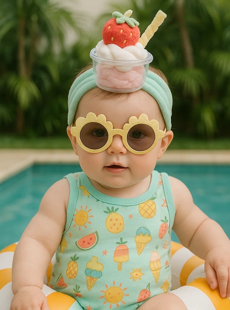 Strawberry Swirl Ice Cream Baby Headband – Soft Cone Style