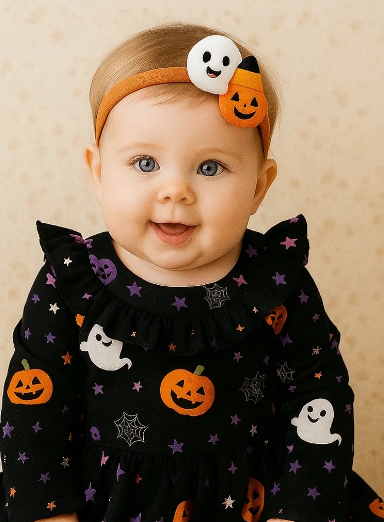 Spooky Sweet Ghost & Pumpkin Baby Hairband for Halloween