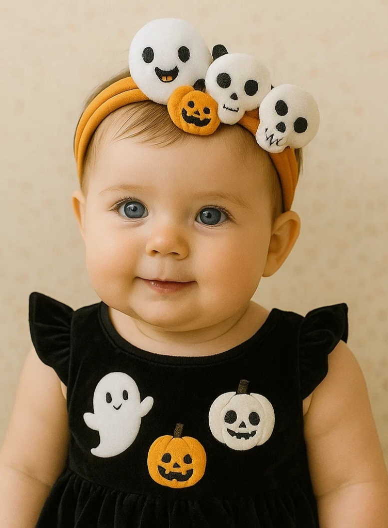 Haunted Cuties: Ghost, Skull & Pumpkin Baby Headband