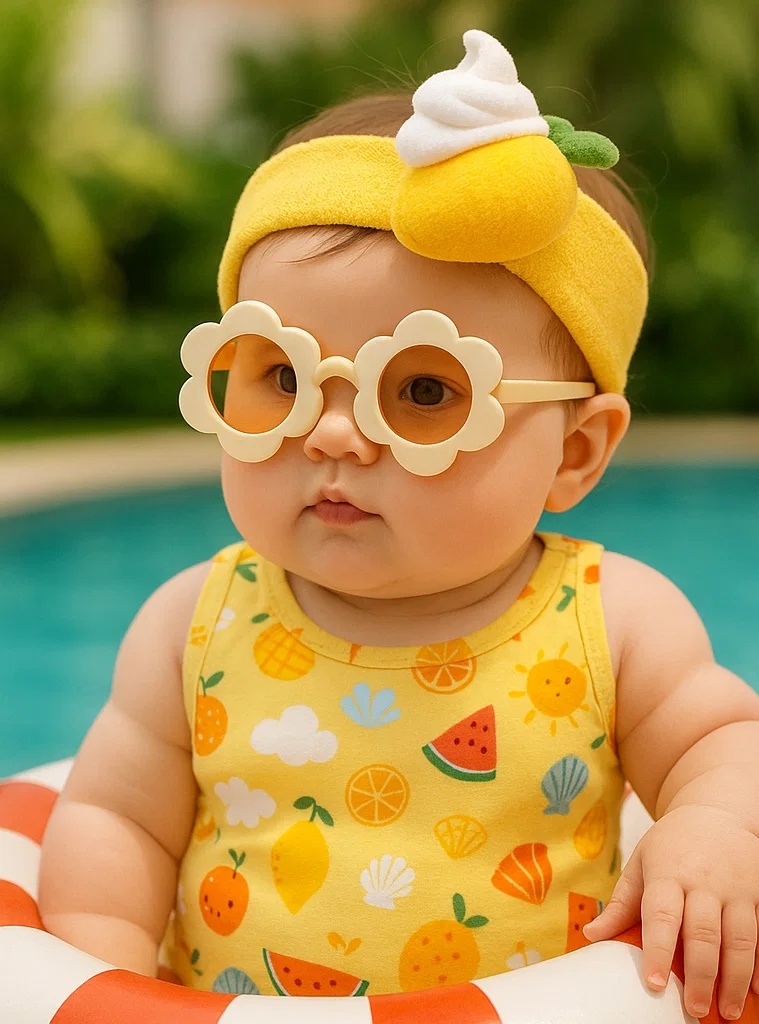 Cinta para bebé con mango cremoso – Diadema de verano con decoración suave de fruta