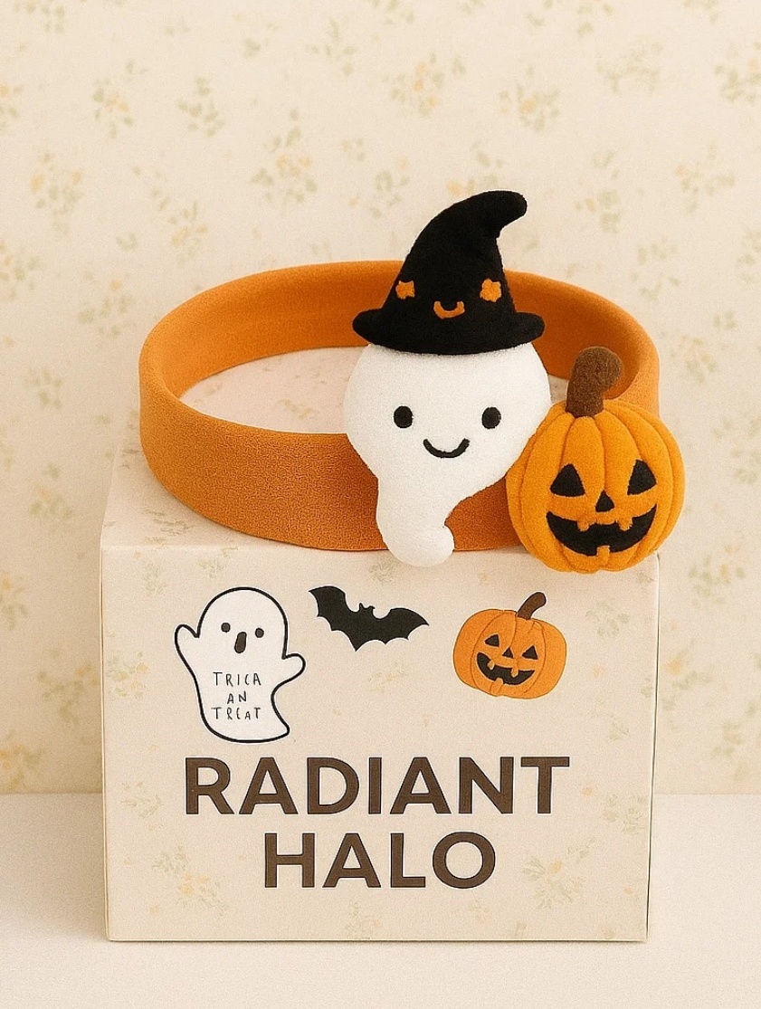 Witchy Ghost & Pumpkin Baby Headband – Festive Style