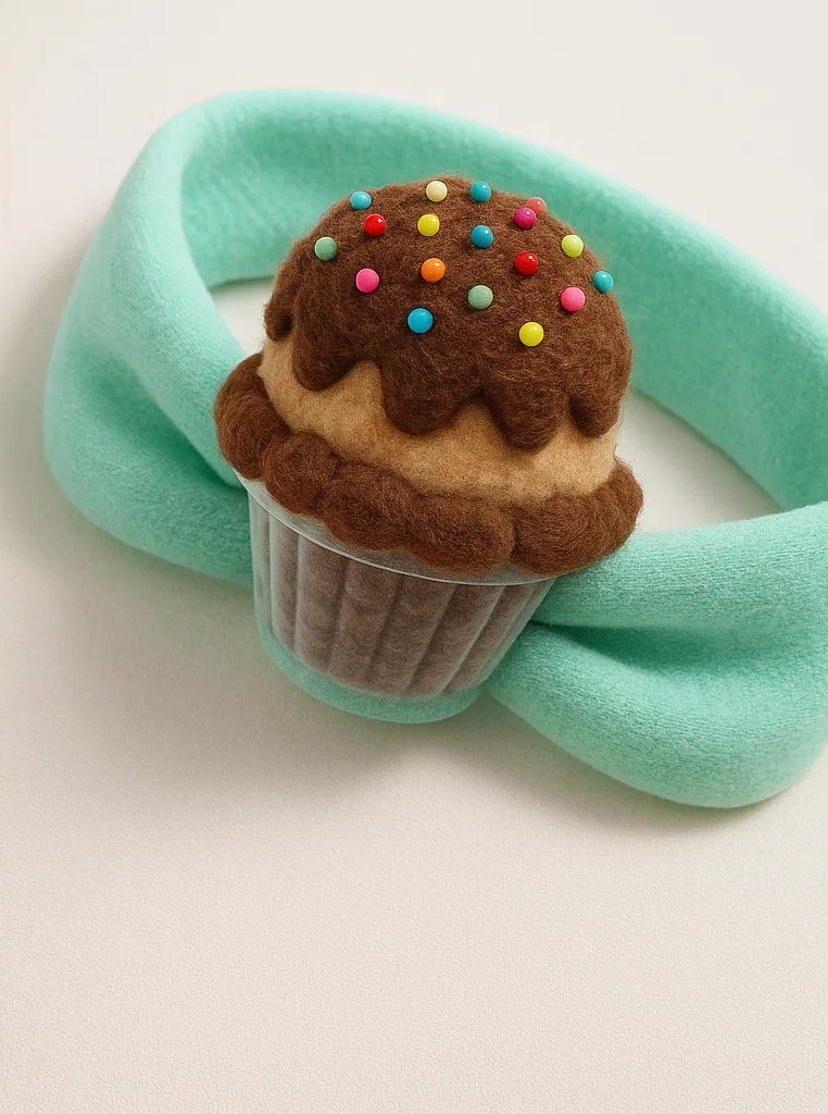 Bandeau bébé cupcake chocolat – Accessoire d’été en peluche douce pour petite fille