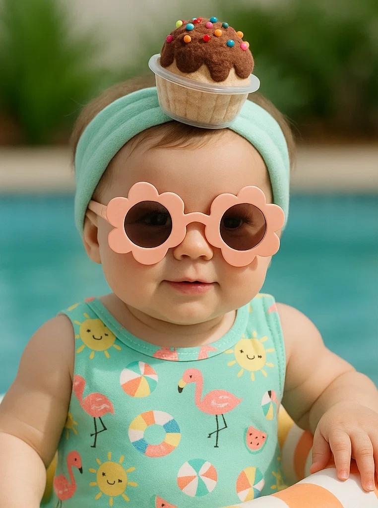 Bandeau bébé cupcake chocolat – Accessoire d’été en peluche douce pour petite fille