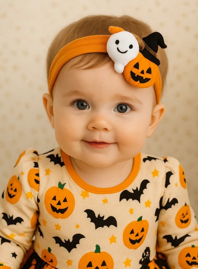 ハロウィンゴーストとパンプキンのベビーヘッドバンド