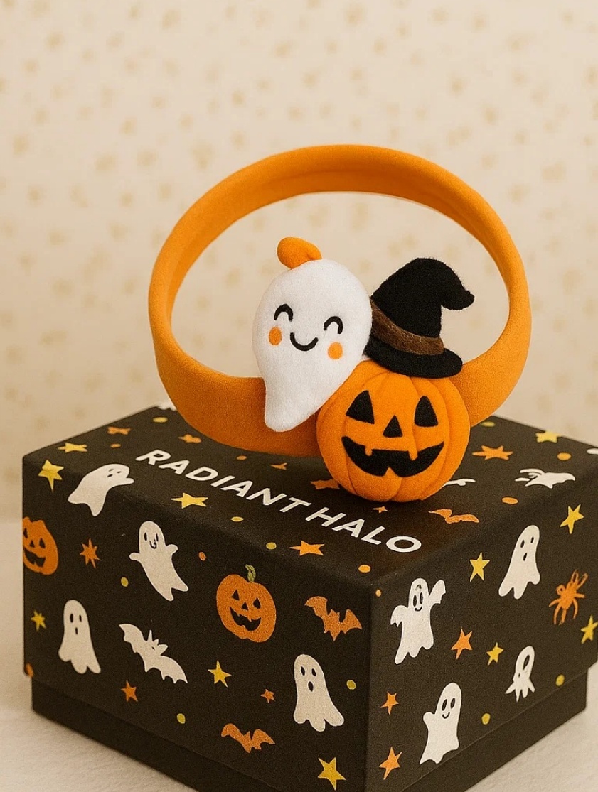 ハロウィンゴーストとパンプキンのベビーヘッドバンド