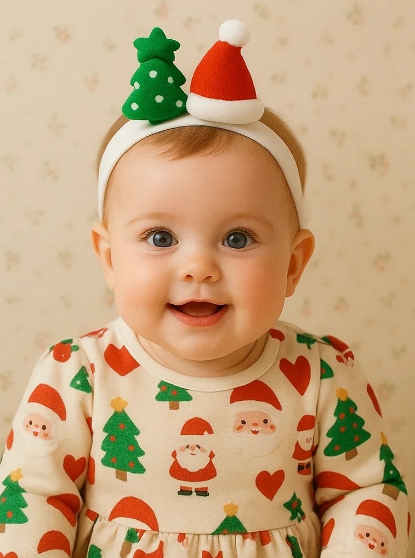 クリスマスツリー＆サンタ帽子 ベビーヘアバンド｜ラディアントハローデザイン