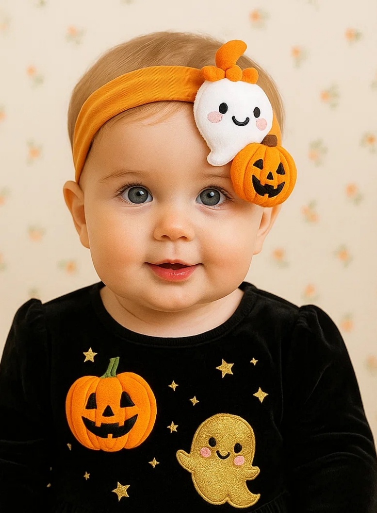 Diadema de Bebé con Fantasma y Calabaza de Halloween