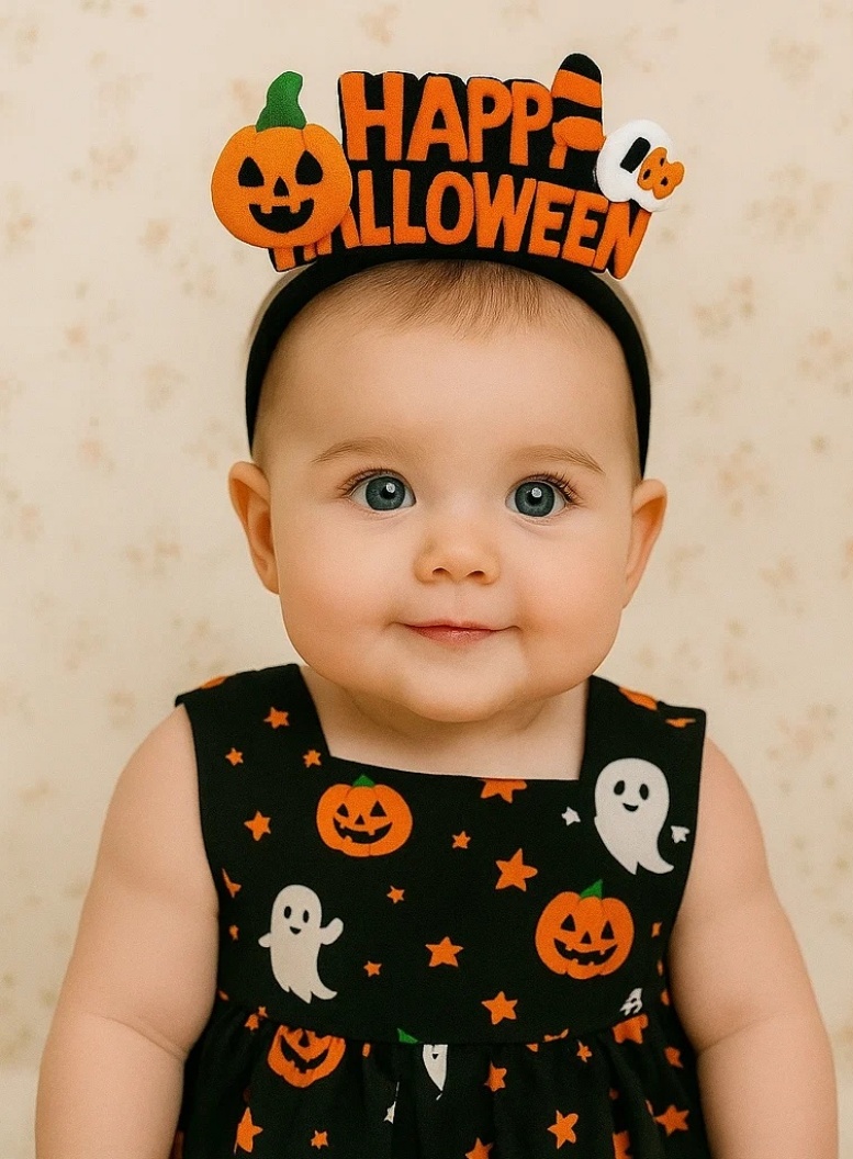 Bentiță de Halloween din pluș radiant pentru bebeluși