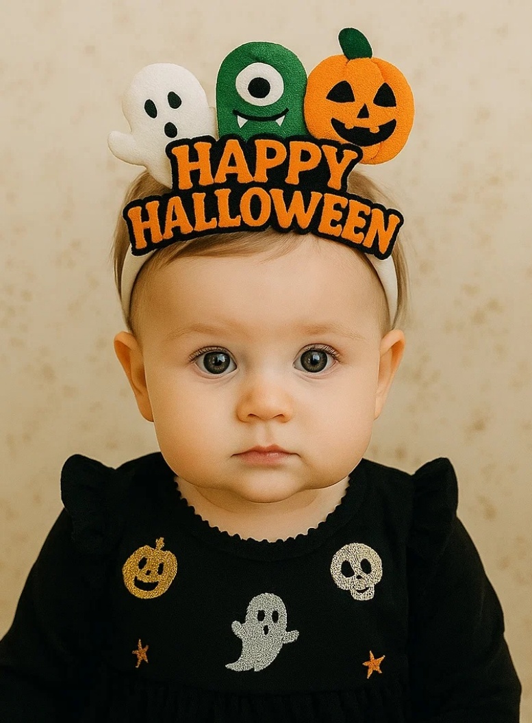 Zářivá plyšová halloweenská čelenka pro miminko