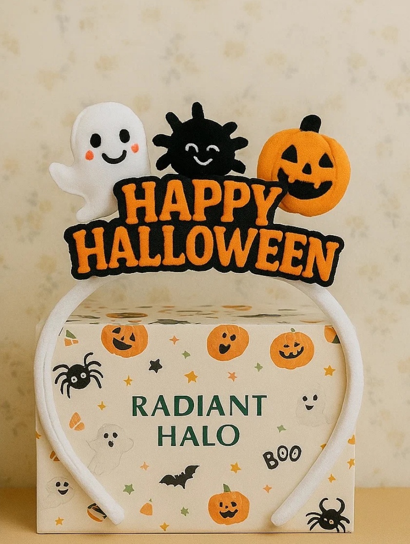 Halloween Baby Headband with Pumpkin & Ghost Plush – Soft & Comfortable