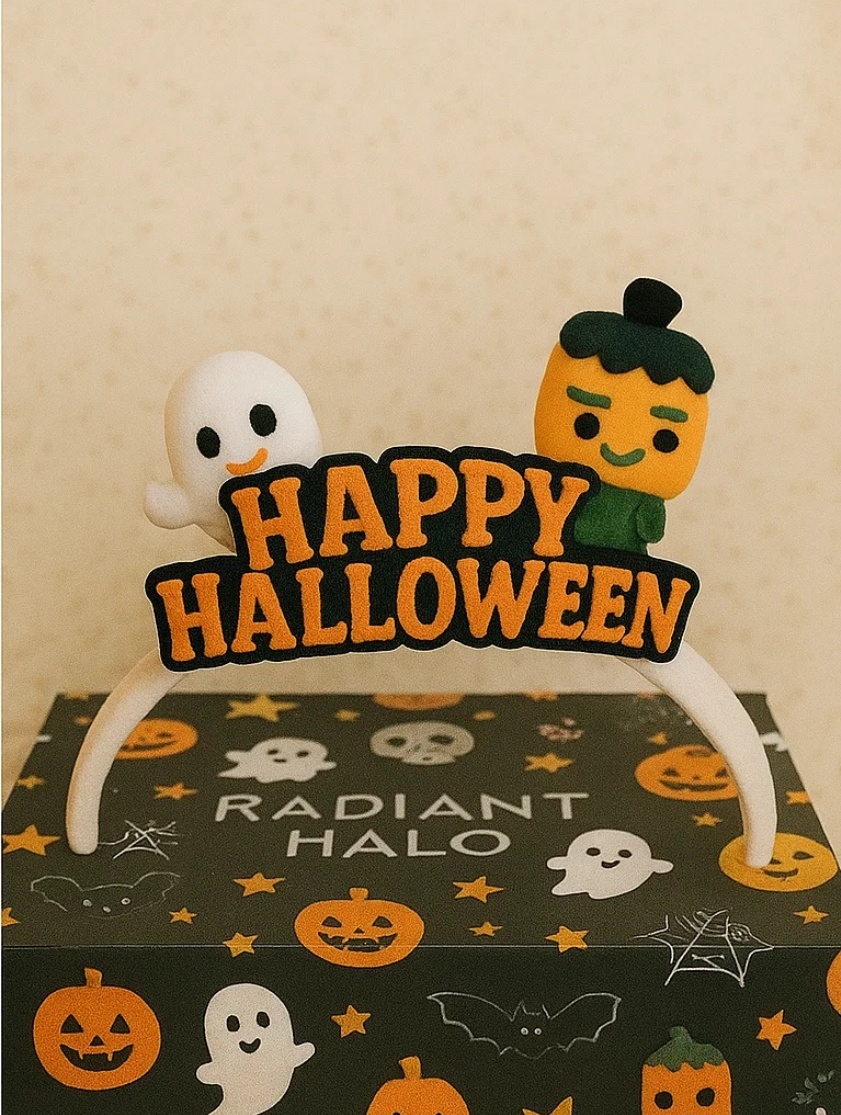 Halloween Baby Headband with Pumpkin & Frankenstein Plush – Perfect for Party