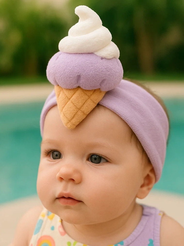 ベビーアイスクリームヘッドバンド 紫とホイップ付き