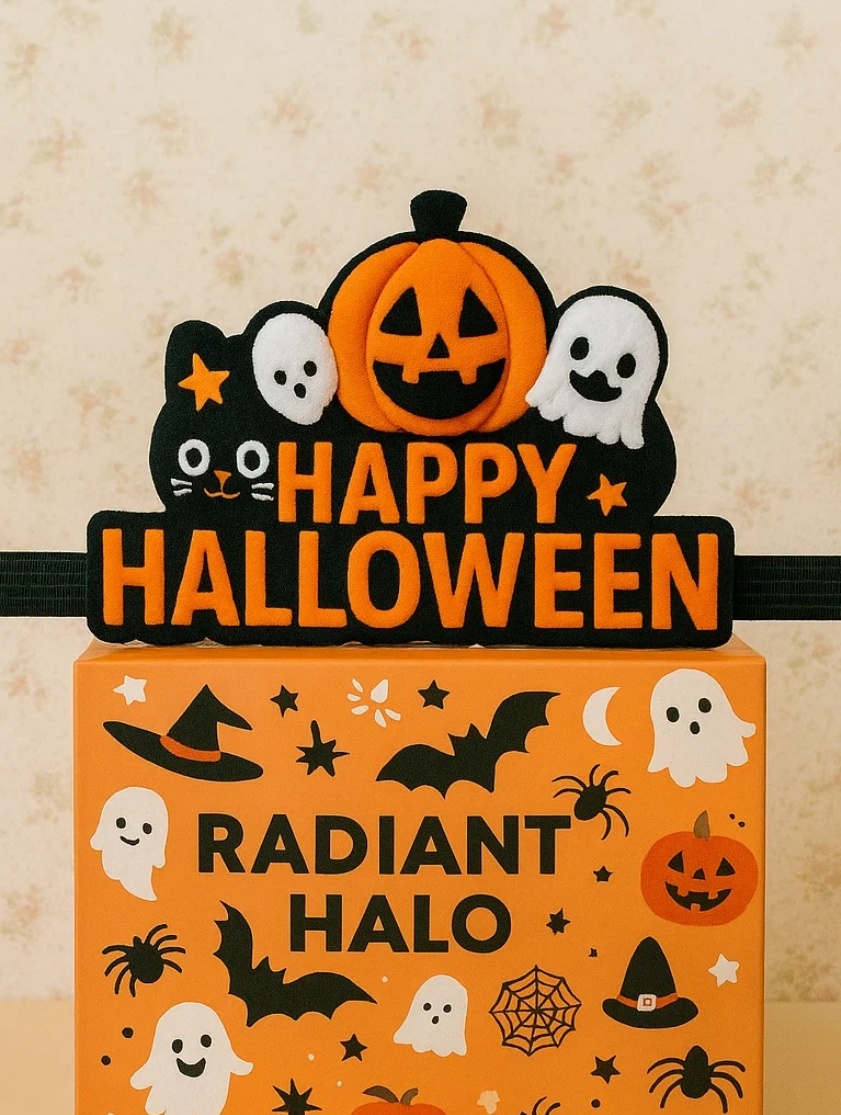 Halloween Baby Headband with Pumpkin & Black Cat Plush – Adorable Costume Accessory