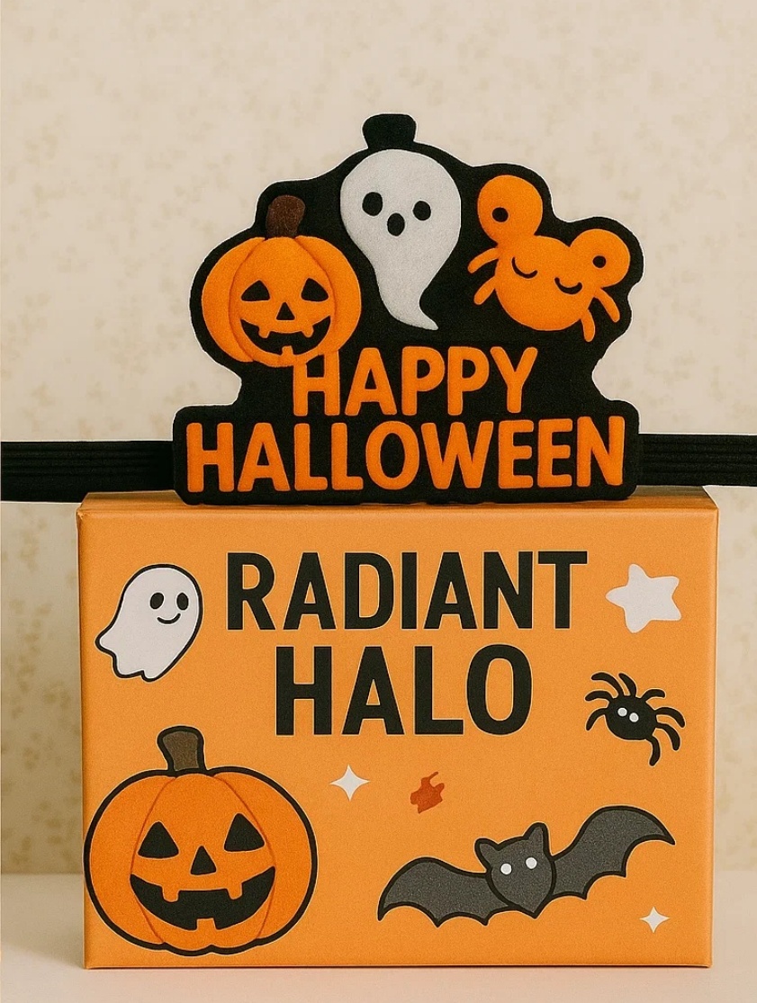 Halloween Baby Headband with Pumpkin, Ghost & Spider Plush – Fun and Cozy