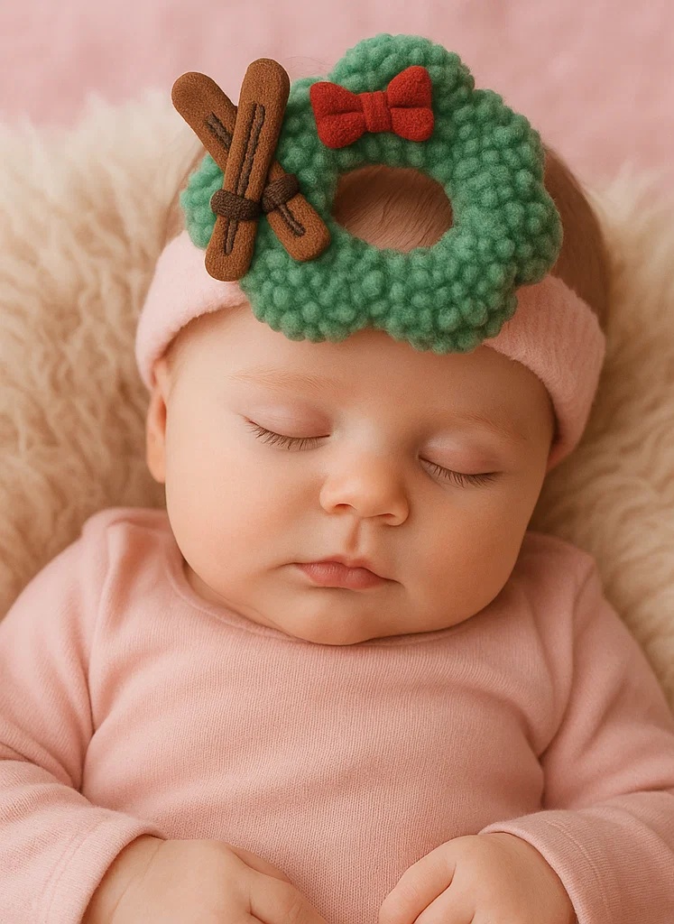 Diadema de felpa para bebé “Corona Verde” edición Navidad