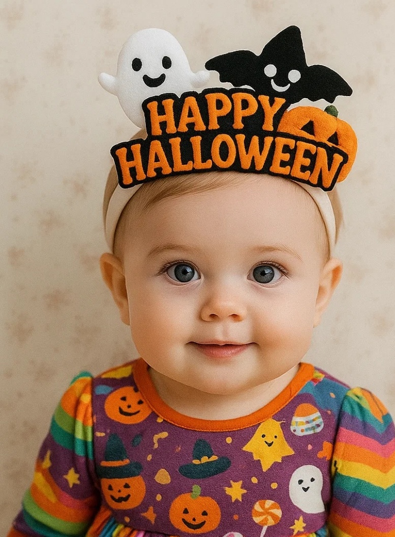 Diadema de bebé de Halloween con fantasmas y calabaza – Diseño festivo y suave