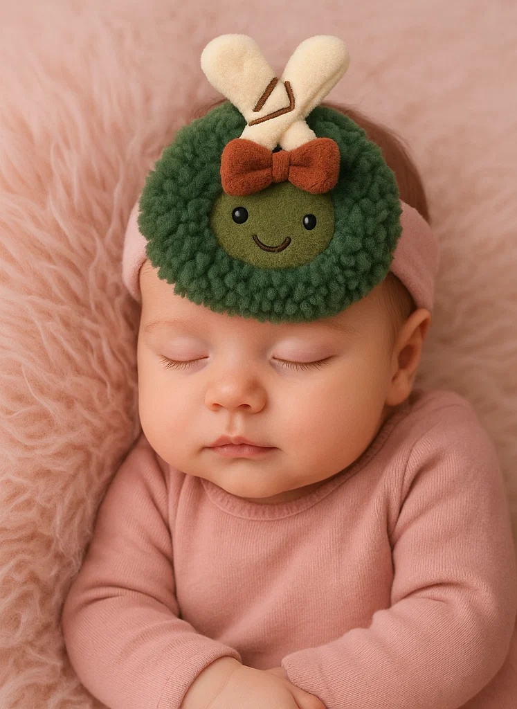 Bandeau en peluche pour bébé « Couronne Verte » édition Noël