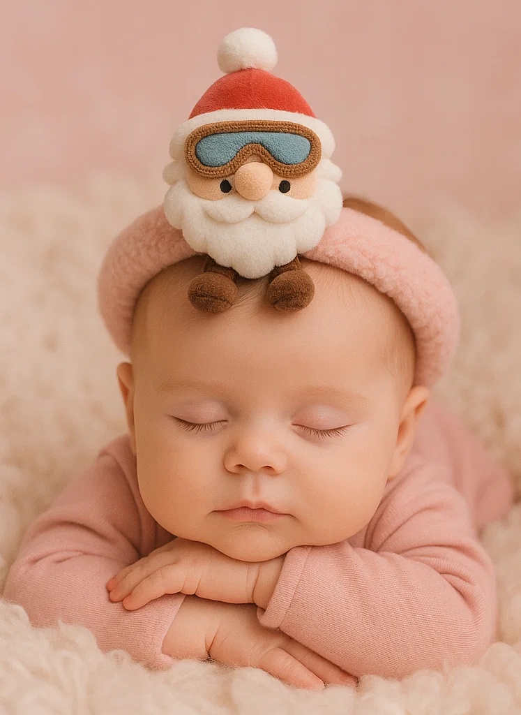 Santa Claus Plush Toy Baby Headband with Ski Goggles – Soft, Comfortable, and Festive