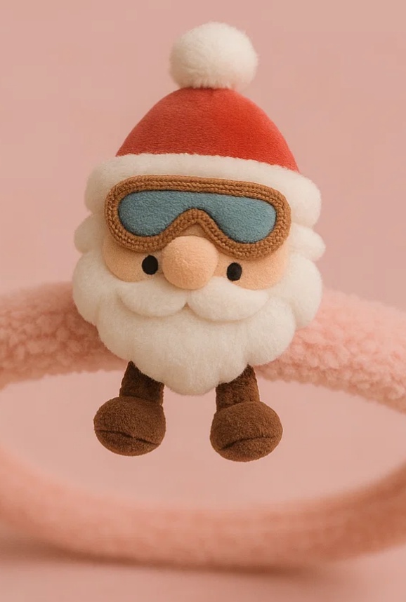 Santa Claus Plush Toy Baby Headband with Ski Goggles – Soft, Comfortable, and Festive