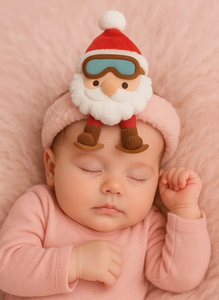 Plush Santa Claus Baby Headband with Ski Boots – Cute Winter Holiday Accessory