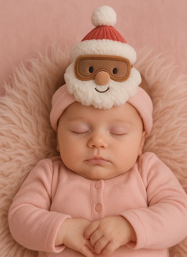 Santa Plush Toy Baby Headband with Knitted Hat – Cozy and Stylish Winter Headband