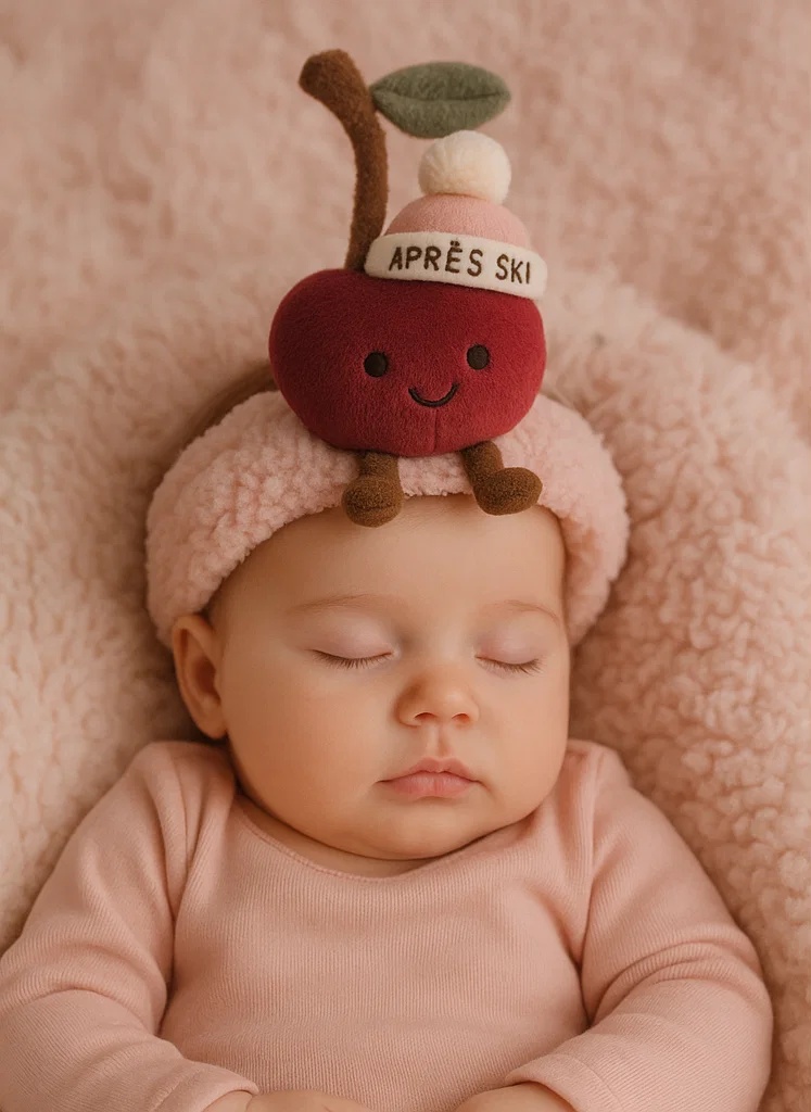 Plush Cherry with Hat Baby Headband – Cute and Cozy Winter Headband