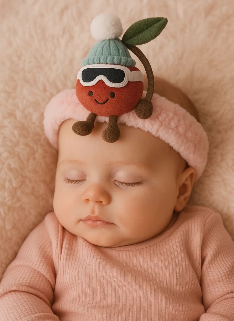 Plush Cherry with Winter Hat Baby Headband – Cozy and Stylish for Winter Days