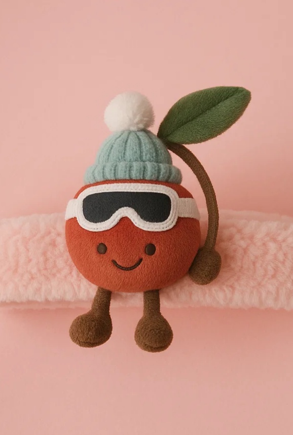 Plush Cherry with Winter Hat Baby Headband – Cozy and Stylish for Winter Days