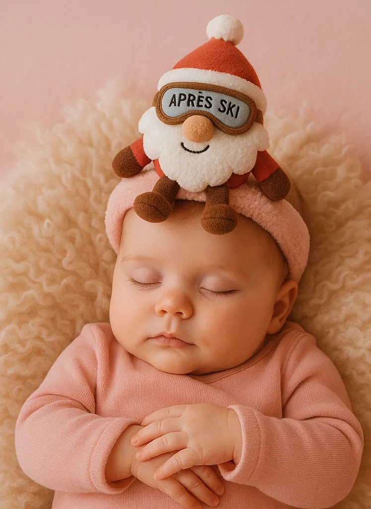 プラッシュサンタクロースベビーヘッドバンド（'Après Ski'ゴーグル付き）- かわいくて楽しい冬のアクセサリー