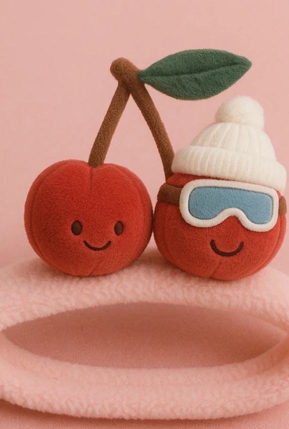 Diadema de bebé de peluche con cereza y gafas de esquí – Bonita y cálida para los días fríos