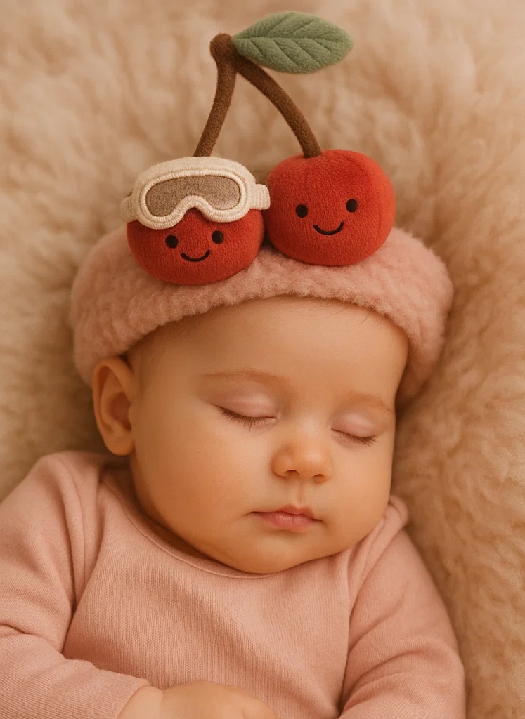 Diadème de bébé en peluche avec cerise et lunettes de ski – Mignon et chaud pour l'hiver