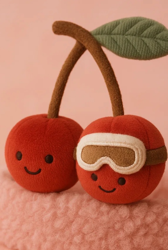 Diadème de bébé en peluche avec cerise et lunettes de ski – Mignon et chaud pour l'hiver
