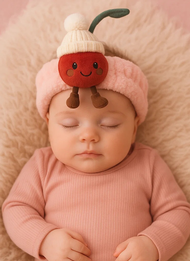 Cute Cherry Plush Toy Baby Headband - Soft & Adorable Infant Hairband with Smiling Cherry Design