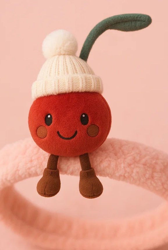 Cute Cherry Plush Toy Baby Headband - Soft & Adorable Infant Hairband with Smiling Cherry Design