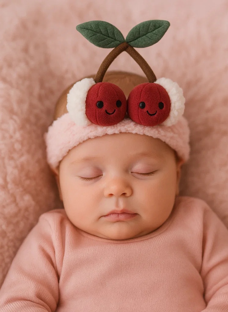 Sweet Twin Cherry Plush Toy Baby Headband - Soft and Comfortable Infant Hairband with Matching Cherry Pair