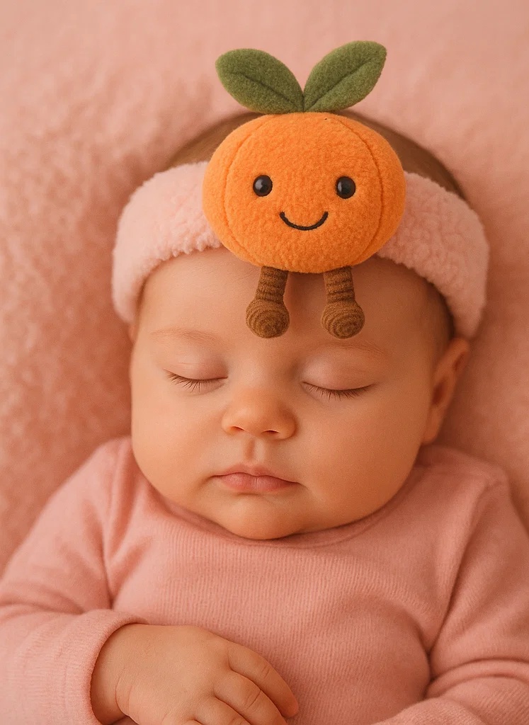Peach Plush Toy Baby Headband - Soft and Cute Plush Toy Headband for Babies with Smiling Peach