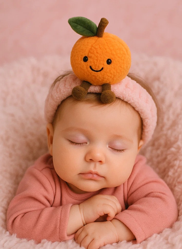 Mini Peach Plush Toy Baby Headband - Soft Baby Headband with Adorable Smiling Peach