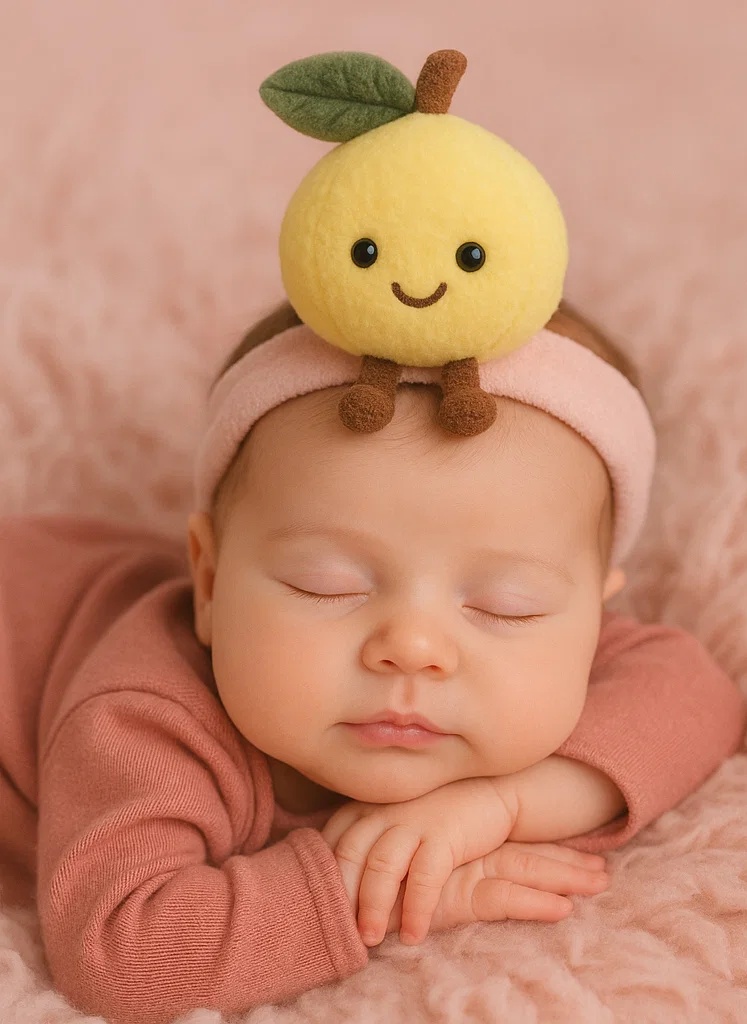 Cute Lemon Plush Toy Baby Headband - Soft and Comfortable Baby Hairband with a Smiling Lemon Design