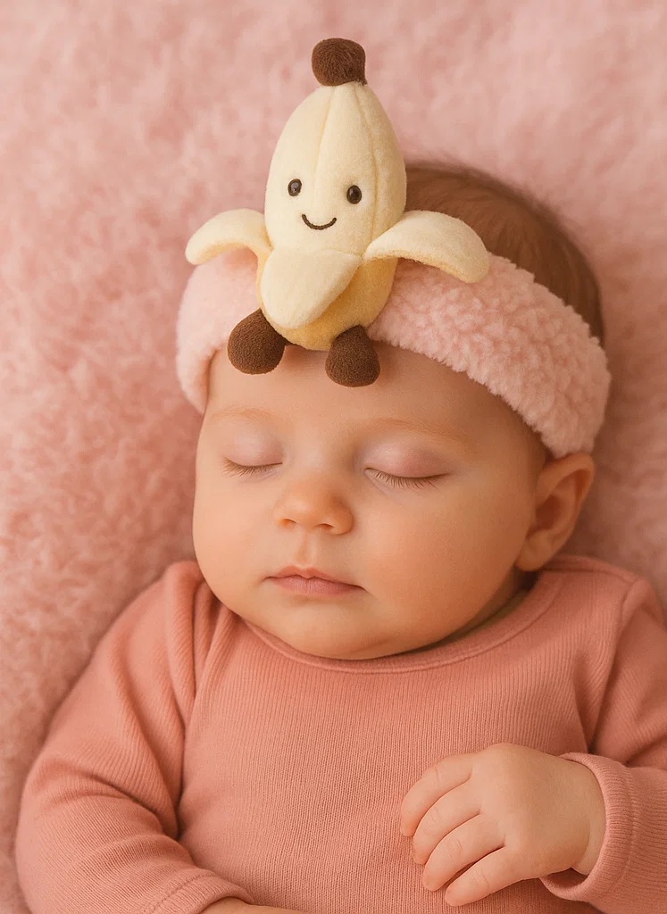 Tierno Diadema para Bebé con Juguete de Plátano de Peluche - Suave y Divertida, con Diseño de Plátano Sonriente