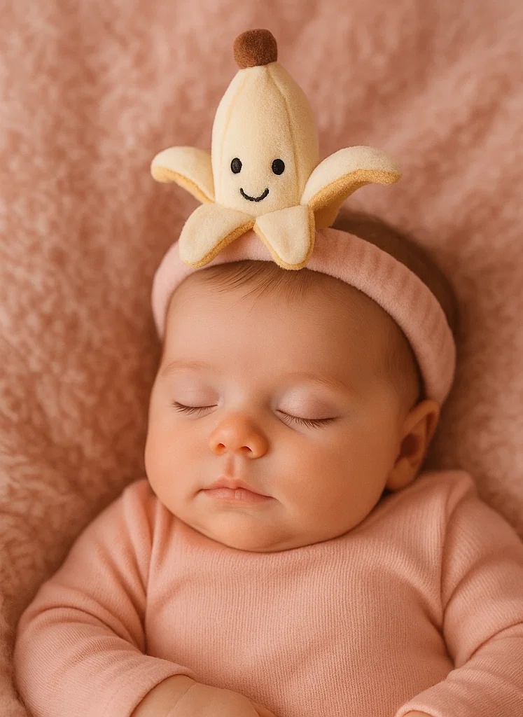 Bandeau pour Bébé avec Jouet en Peluche Pêche - Doux et Adorable, avec Design de Pêche Souriante