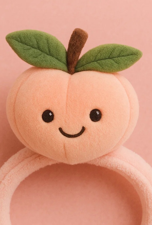 Arco de Cabelo para Bebês com Pêssego de Pelúcia | Faixa Fofa com Fruta e Folhinhas