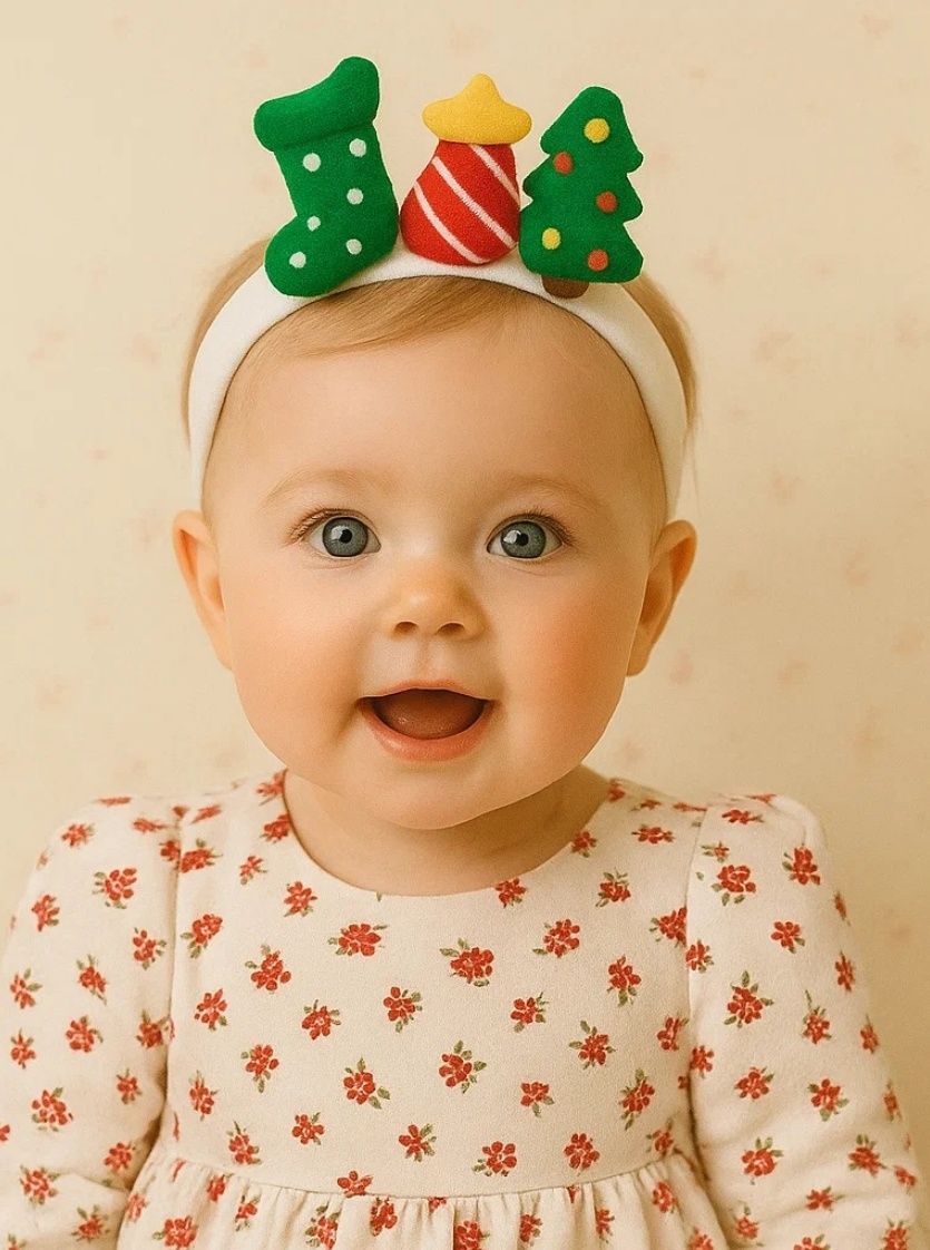 Diadema Navideña para Bebé con Árboles y Papá Noel – Radiant Halo