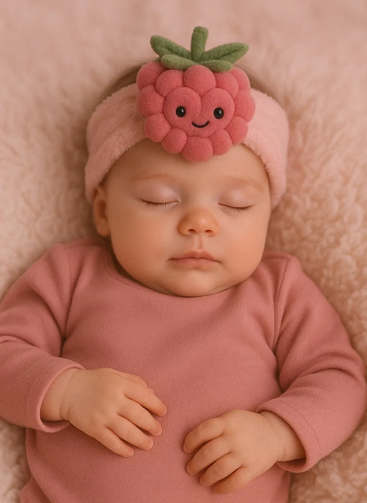Adorable Plush Toy Baby Headband with Pink Raspberry Design - Soft and Comfortable for Newborns