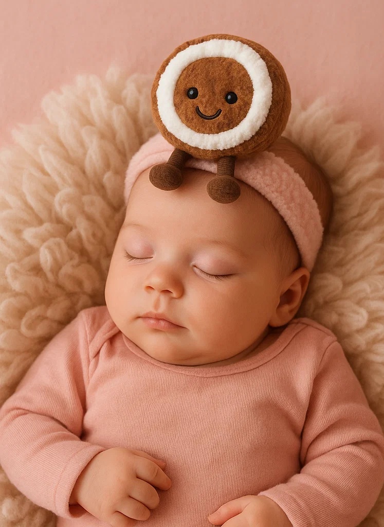 Coconut Shell Plush Baby Headband with Smile Face – Tropical Minimalist Fruit Design