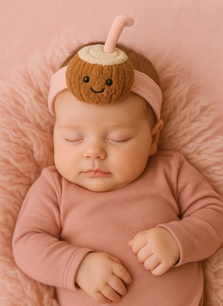 Avocado Plush Baby Headband with Smiley Pit and Pom Hat – Soft Cartoon Fruit Toy