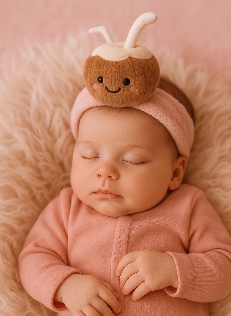 Avocado Plush Baby Headband with Brown Seed and Knit Hat – Cartoon Fruit Character